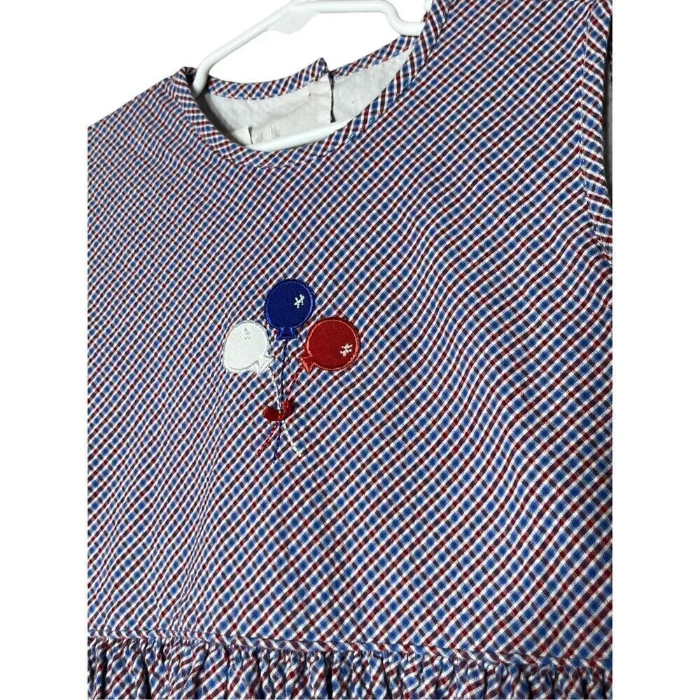 Vintage Strasburg Girls Blue and Red Plaid Balloon Print‎ Long Dress Size 8